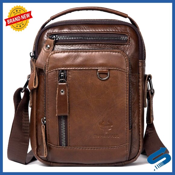 Genuine Leather Messenger Bag Crossbody Satchel Work Travel Minimal Classic